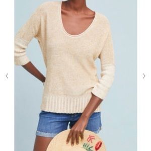 Anthropologie Cream-Beige Scoop-Neck Pullover Sweater
